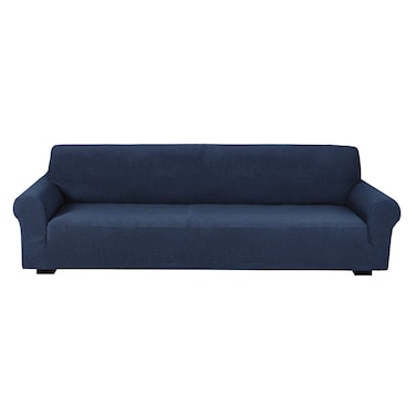 Stretch Fit 4-Seater Sofa Cover Navy Blue Soft Brushed Fabric Couch Cover Full Coverage Furniture Protector Slipcover Four Seater Fits on Standard and Recliner Sofa 235-300cm Size