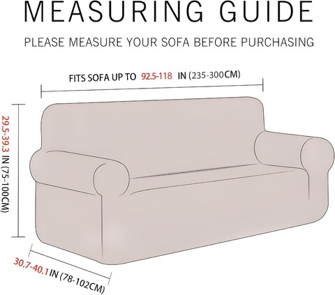 Stretch Fit 4-Seater Sofa Cover Cream Soft Brushed Fabric Couch Cover Full Coverage Furniture Protector Slipcover Four Seater Fits on Standard and Recliner Sofa 235-300cm Size