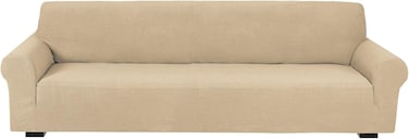 Stretch Fit 4-Seater Sofa Cover Cream Soft Brushed Fabric Couch Cover Full Coverage Furniture Protector Slipcover Four Seater Fits on Standard and Recliner Sofa 235-300cm Size