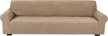 Stretch Fit 4-Seater Sofa Cover Sand Beige Soft Brushed Fabric Couch Cover Full Coverage Furniture Protector Slipcover Four Seater Fits on Standard and Recliner Sofa 235-300cm Size