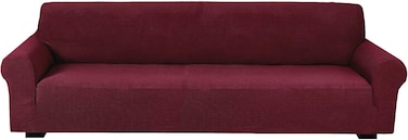 Stretch Fit 4-Seater Sofa Cover Burgundy Soft Brushed Fabric Couch Cover Full Coverage Furniture Protector Slipcover Four Seater Fits on Standard and Recliner Sofa 235-300cm Size