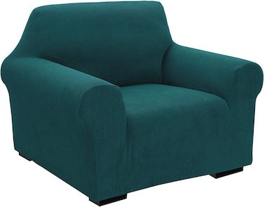 High Stretch 1 Seater Sofa Cover Teal Green Soft Brushed Fabric Couch Cover Full Coverage Furniture Protector Slipcover One Seater Fits on Standard and Recliner Sofa 80-120cm Size