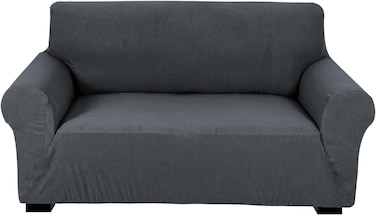 Stretch Fit 2-Seater Sofa Cover Grey Soft Brushed Fabric Couch Cover Full Coverage Furniture Protector Slipcover Two Seater Fits on Standard and Recliner Sofa 145-178cm Size