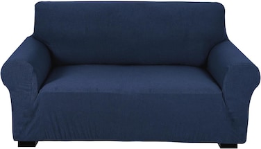 Stretch Fit 2-Seater Sofa Cover Navy Blue Soft Brushed Fabric Couch Cover Full Coverage Furniture Protector Slipcover Two Seater Fits on Standard and Recliner Sofa 145-178cm Size
