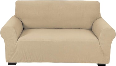 Stretch Fit 2-Seater Sofa Cover Cream Soft Brushed Fabric Couch Cover Full Coverage Furniture Protector Slipcover Two Seater Fits on Standard and Recliner Sofa 145-178cm Size