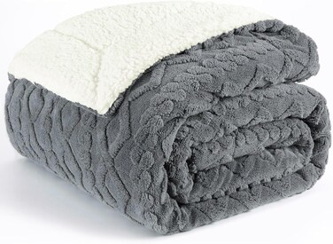 Fabienne Jacquard Sherpa Blanket Single Size 160x220cm Faux Fur Bed Blanket Reversible Warm Cashmere Blanket Grey for Throw Bed Sofa Travel Couch