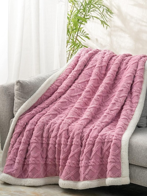 Fabienne Jacquard Sherpa Blanket King Size 220x240cm Faux Fur Bed Blanket Reversible Warm Cashmere Blanket Pink for Throw Bed Sofa Travel Couch