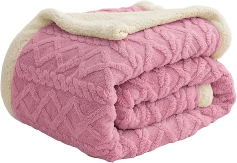 Fabienne Jacquard Sherpa Blanket King Size 220x240cm Faux Fur Bed Blanket Reversible Warm Cashmere Blanket Pink for Throw Bed Sofa Travel Couch