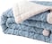Fabienne Jacquard Sherpa Blanket King Size 220x240cm Faux Fur Bed Blanket Reversible Warm Cashmere Blanket Blue Grey for Throw Bed Sofa Travel Couch