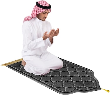 Embossed Dome Style Prayer Mat Grey Anti-Slip Velvet Top Islamic Prayer Mat New Design Sajadah Padded Prayer Rug for Men Women Eid Gift Ramadan 70x110 cm