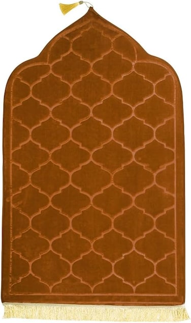 Embossed Dome Style Prayer Mat Light Brown Anti-Slip Velvet Top Islamic Prayer Mat New Design Sajadah Padded Prayer Rug for Men Women Eid Gift Ramadan 70x110 cm