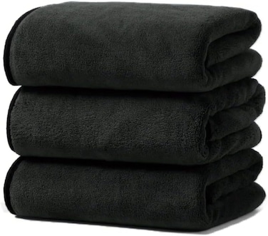 Fabienne 3-Pc Multipurpose Microfiber Towel Set Black 50x90cm Gym Towel, Hand Towel, Hair Towel, Car Cleaning Towel, Kitchen Towel Soft and Durable