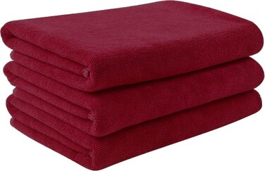 Fabienne 3-Pc Multipurpose Microfiber Towel Set Wine Red 50x90cm Gym Towel, Hand Towel, Hair Towel, Car Cleaning Towel, Kitchen Towel Soft and Durable