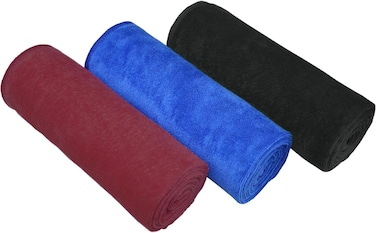 Fabienne 3-Pc Multipurpose Microfiber Towel Set (Black/Blue/Wine Red) 50x90cm Gym Towel, Hand Towel, Hair Towel, Car Cleaning Towel, Kitchen Towel Soft and Durable