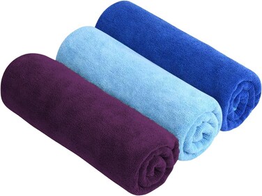 Fabienne 3-Pc Multipurpose Microfiber Kids Towel Set (Blue/Purple/Sky Blue) 50x90cm Gym Towel, Hand Towel, Hair Towel, Car Cleaning Towel, Kitchen Towel Soft and Durable