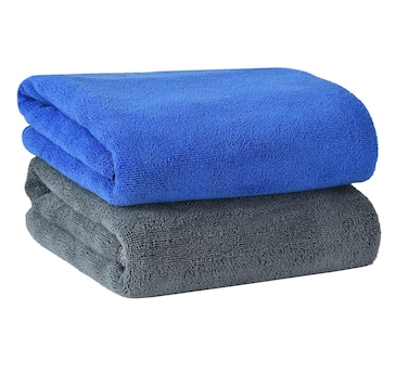 Fabienne 2-Piece Microfiber Gym Towel/Hand Towel/Face Towel/Car Cleaning Towel 50x90 cm Blue/Grey
