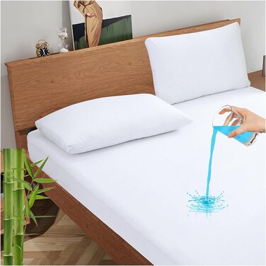 Waterproof Mattress Protector Single 120x200cm Bamboo fiber Cotton Jersey+TPU Pad Cover for Pets Kids Adults Deep Pocket Style 100% Waterproof Mattress Protector Single Size White