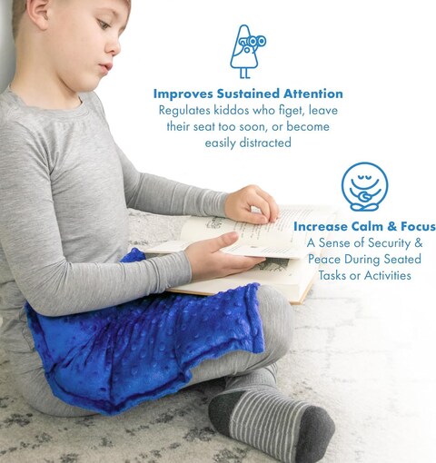 Weighted Lap Pad for Kids 3Lbs Dotted Minky Weighted Lap Blanket for Kids with Sensory Processing Issues Like Autism or ADHD 56x48cm Blue/Grey