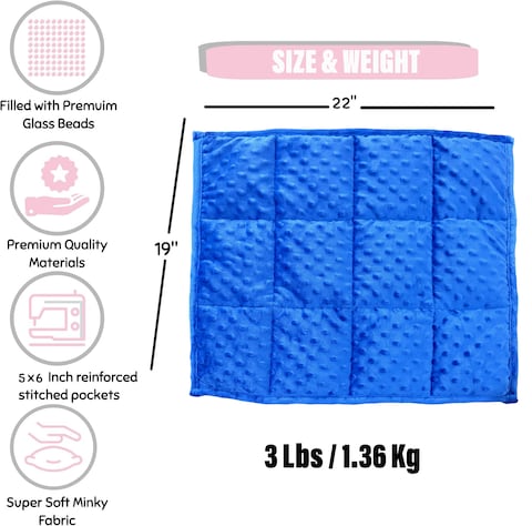 Weighted Lap Pad for Kids 3Lbs Dotted Minky Weighted Lap Blanket for Kids with Sensory Processing Issues Like Autism or ADHD 56x48cm Blue/Grey