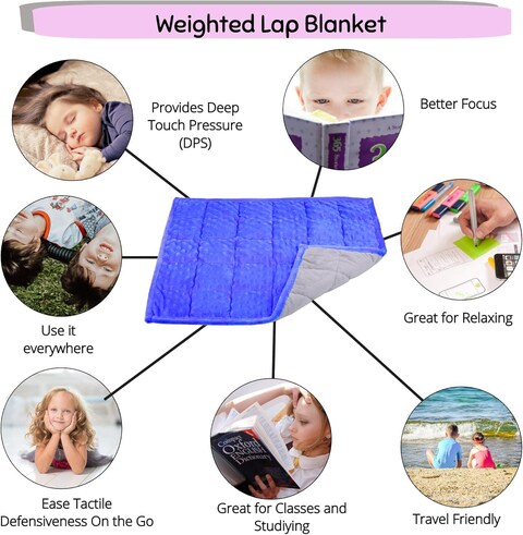 Weighted Lap Pad for Kids 3Lbs Dotted Minky Weighted Lap Blanket for Kids with Sensory Processing Issues Like Autism or ADHD 56x48cm Blue/Grey