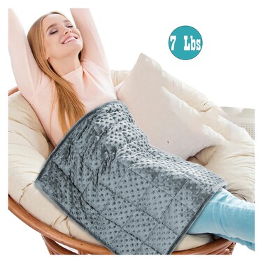 Weighted Lap Blanket 7Lbs Dotted Minky 74x61 cm Ash Grey Weighted Lap Pad Ideal for Adults and Teens, Supports Sensory Processing Autism ADHD