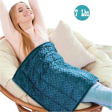 Weighted Lap Pad 7Lbs Dotted Minky 74x61 cm Teal Blue Weighted Lap Blanket Ideal for Adults and Teens, Supports Sensory Processing Autism ADHD