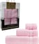 3-Piece Turkish Cotton Towel Set Lightweight Bath Towel Hand &amp; Face Towels Gift Set Soft, Absorbent, Gift-Ready Box Set of Towels in Stripe Border Design Pink