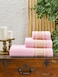 3-Piece Turkish Cotton Towel Set Lightweight Bath, Hand &amp; Face Towels Gift Set Soft, Absorbent, Gift-Ready Box Set of Towels in Golden Jacquard Border Designs Pink/Gold