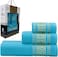 3-Piece Turkish Cotton Towel Set Lightweight Bath, Hand &amp; Face Towels Gift Set Soft, Absorbent, Gift-Ready Box Set of Towels in Golden Jacquard Border Designs Turquoise /Gold