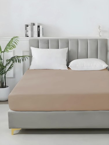 Turkish Jersey Cotton Fitted Sheet King Size 180&times;200 cm Bed Sheet Cotton Deep Pocket 30 cm, Elasticated Edges Beige