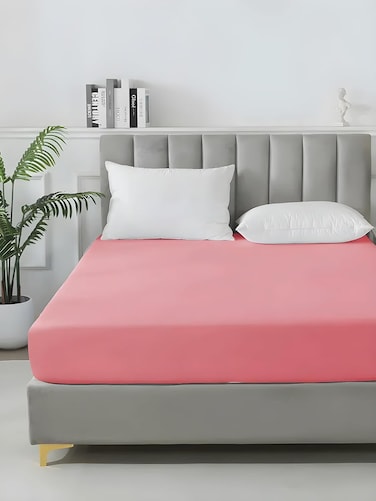 Turkish Jersey Cotton Fitted Sheet King Size 180&times;200 cm Bed Sheet Cotton Deep Pocket 30 cm, Elasticated Edges Hot Pink