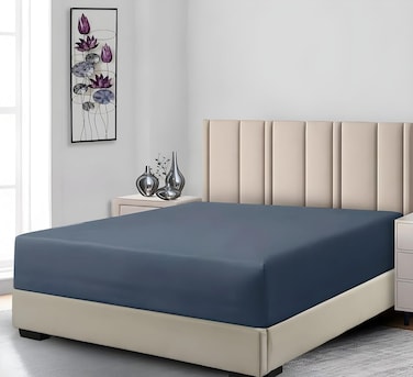 Turkish Jersey Cotton Fitted Sheet King Size 180&times;200 cm Bed Sheet Cotton Deep Pocket 30 cm, Elasticated Edges Blue Grey