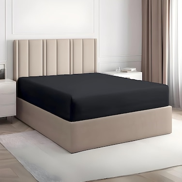 Turkish Jersey Cotton Fitted Sheet King Size 180&times;200 cm Bed Sheet Cotton Deep Pocket 30 cm, Elasticated Edges Black Navy