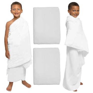 Fabienne 2-Piece Ihram Towel Set for Kids Hajj and Umrah Ihram for Boys 5-12 Years Soft Lightweight Non-Stitched Microfiber Breathable Quick Dry Ihram for Umrah Kids 60x30 Inches