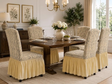 6-Piece Woven Jacquard Stretch Fit Dining Chair Covers Set Beige
