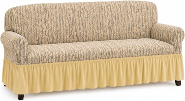Jacquard Fabric Stretchable Three Seater Sofa Cover Beige