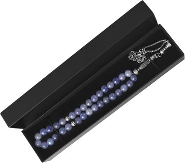 Prayer Beads 33 Natural Stone Blue Aventurine Tasbih 8mm with Gift Box and Metallic Tassel Ideal for Gift Ramadan Hajj Umrah Eid Blue/Silver
