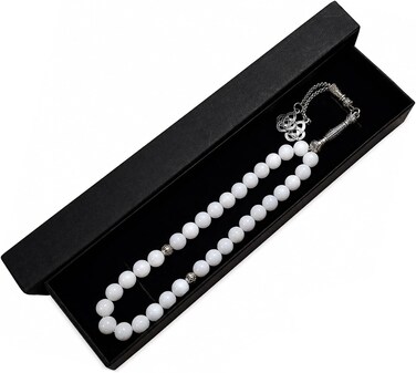 Prayer Beads 33 Natural Stone White Jade Tasbih 8mm with Gift Box and Metallic Tassel Ideal for Gift for Hajj Ramadan Umrah Eid