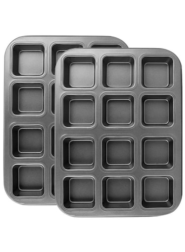 Cavity Non-Stick Mini Loaf Pan, Brownie Pan Muffin Cake Pan 2 Pack Mini Cheesecake Pan Cupcake Pan Carbon Steel Brownie Baking Tray Bakeware for Oven Baking