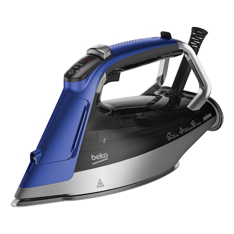 Beko Steam Iron - 3000 Watts, 350ml Capactiy, Smart mode &amp; SteamSense motion sensor. Auto Calc Clean, Digital display, SuperGlide Ceramic Soleplate - SPA9130B
