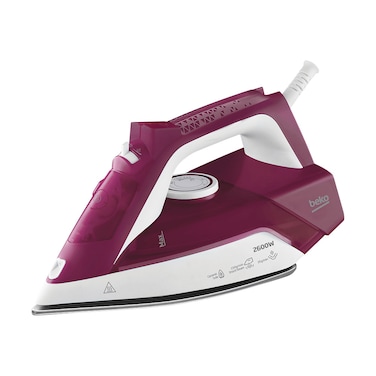Beko Steam Iron - 2600 Watts, Ceramic coated soleplate with steam pools, Manual knob control and steam control, 3-Way Auto shut-off, Anti-Drip, Self-Clean, Vertical Steam - SIM3126R