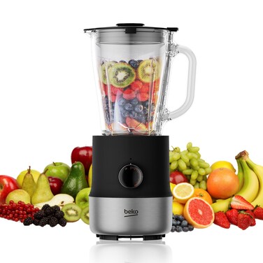 Beko Table blender - 800 W motor, Glass Jug 1.5 L capacity, Variable speed, Pulse function, Anti-slip base, 4 wings stainless steel serrated blades, Inox Housing - TBN 818088 BX