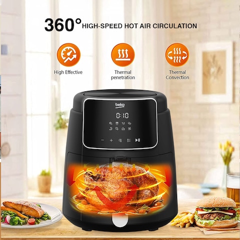 Beko Air Fryer 1500W, 4.7L Gross Capacity, 8 Air Frying Functions, 0-90 min time range, Digital control panel, Aluminum cooking baske - FRL2244B