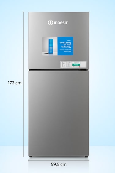 Indesit 400L Gross, 314 L Net, Active Dual Cooling No Frost Refrigerator, Double Door, Top Mount, Inox, Holiday Mode, Sensitive Cool, Door Open Alarm, Glass Shelves Inverter Type - TINF-601351XME