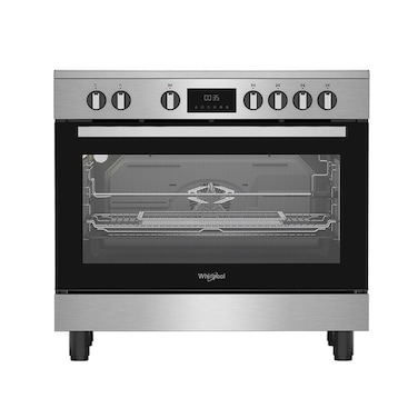Whirlpool 90x60 Full Electric Cooker, Vitro Ceramic, WR90 EV830208 XME, 97L Oven Capacity, 1 Expandable Burner, 3 layer glass door removable