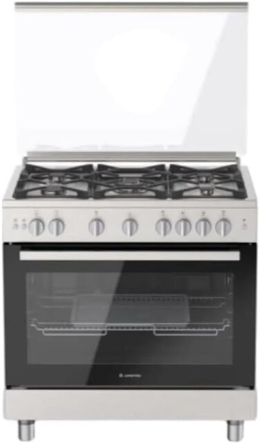 Indesit 90 x 60cms Gas Cooker, 5 Burners, 1 Wok Burner, Cast Iron, Closed Door Gas Grill, Inox, Made in Egypt - RIN9-GGF23128XME