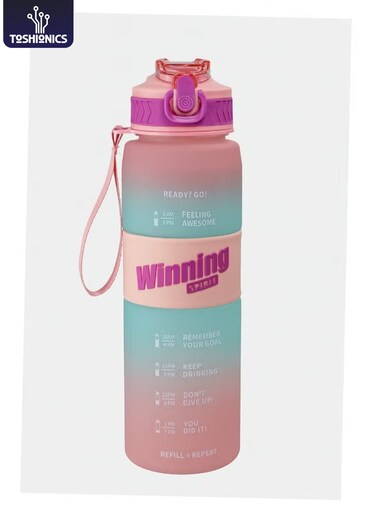 1000ml Motivational Winning Spirit Water Bottle with Time Markers, One-Touch Lockable Lid, Flip-Up Integrated Straw, One Carry Handle and Non-Slip Lid - BPA-Free, Leak-Proof Lid, Eco- Friendly, Plastic, Reusable, Drink Reminder Water Bottle for Adults and Kids in School, Office, Daily Hydration, Gym, Fitness, Yoga, Cycling, Hiking, Outdoor Camping, Hiking, Sports and Travel, 32oz Bottle