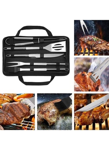 BBQ Grill Accessories Tools Set: 5 Pieces Stainless Steel Barbecue Grilling Utensils Kit for Outdoor Camping/Picnic/Party