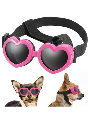 Khazna Small Dog Sunglasses, Protection Goggles Eye Wear Protection with Adjustable Strap Doggy Heart Shape Anti-Fog Sunglasses, for Pet Dogs Sun Glasses Doggie Windproof Glasses