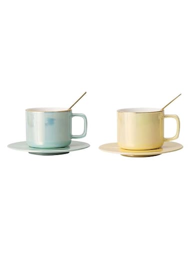 2-Piece 150ml Personalized Colorful Ceramic Mugs Cup With Saucer And Spoon